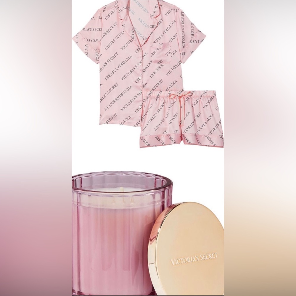 Brand New VS Satin Short Paiama Set (XL) & Bombshell Candle 10.2oz BUNDLE